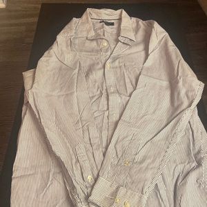 Mama Banana Republic Slim Fit Long Sleeve Button Up Shirt, White/Navy, L 34”-35”